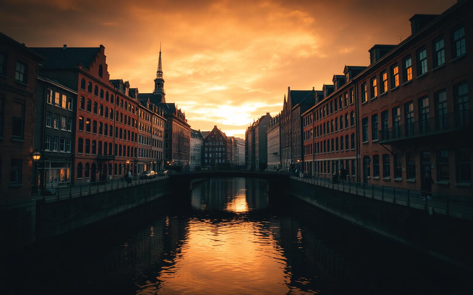 Musterstädter Altstadt im Abendlicht